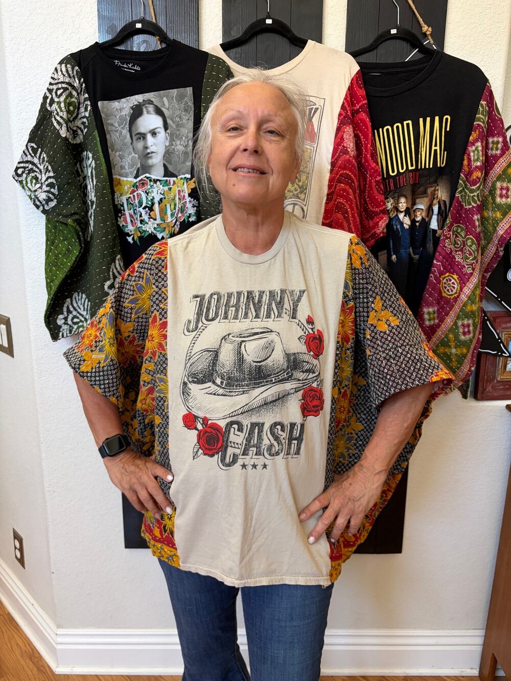 Johnny Cash Upcycled Kantha Tunic Top Shirt OS Handmade Boho